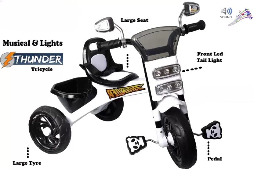Panda Thunder Tricycle For kids 2-5 Years Kids Comes With Light & Music (White)
