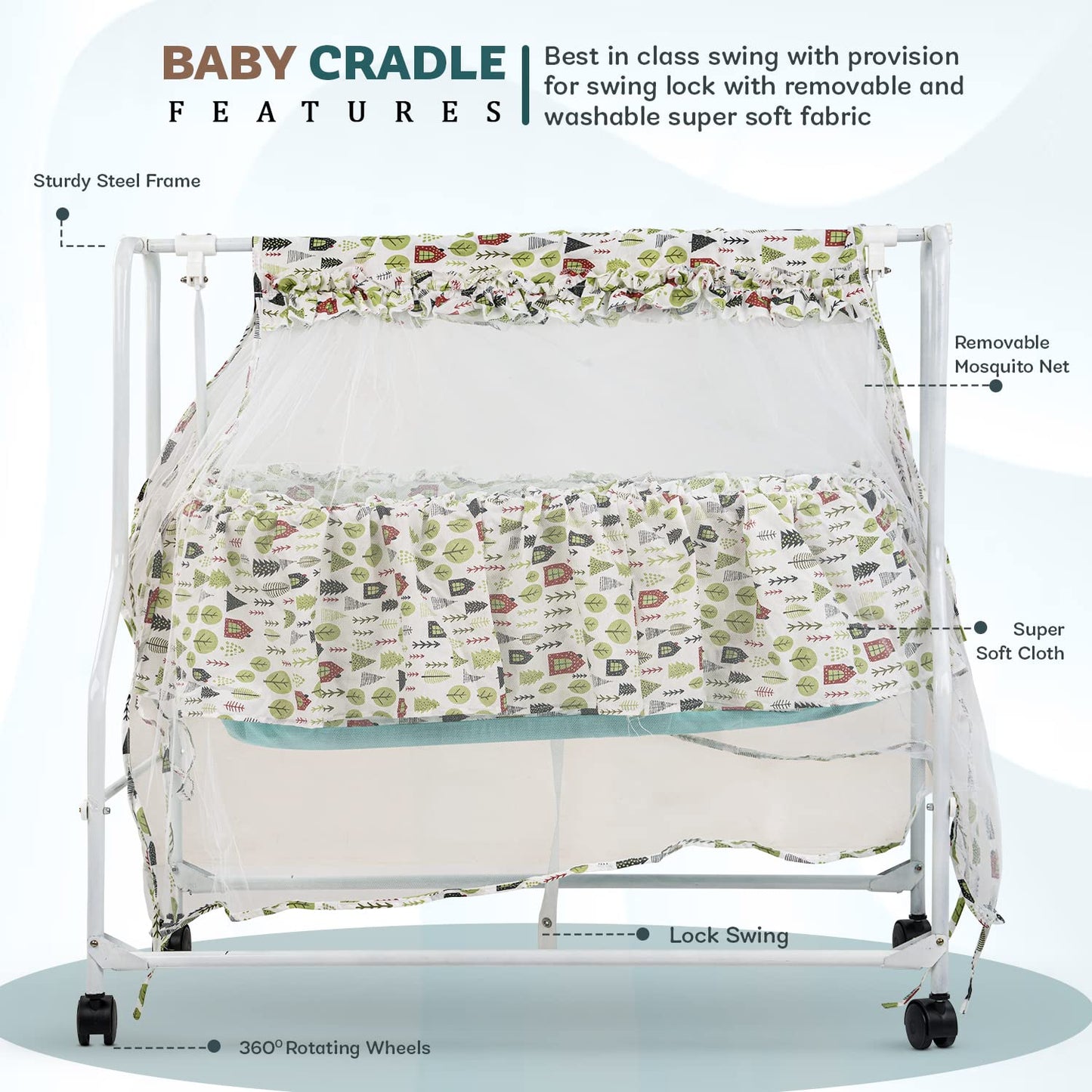 Baybee Baby Swing Cradle for Newborn Babies 0 to 12 Months (Brown)