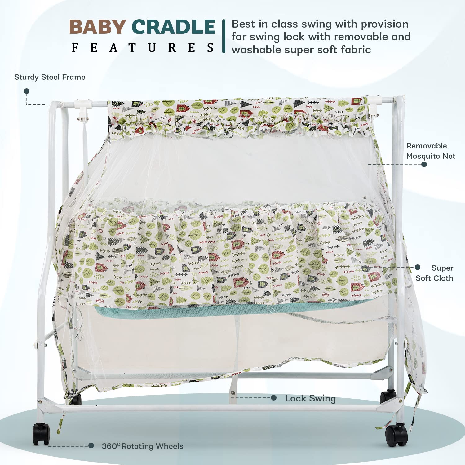 Baybee Baby Swing Cradle for Newborn Babies 0 to 12 Months (Brown)