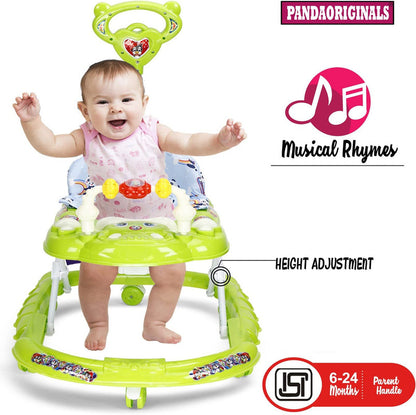 Panda 111 Baby Walker: Height-Adjustable Musical Walker For Kids-Green