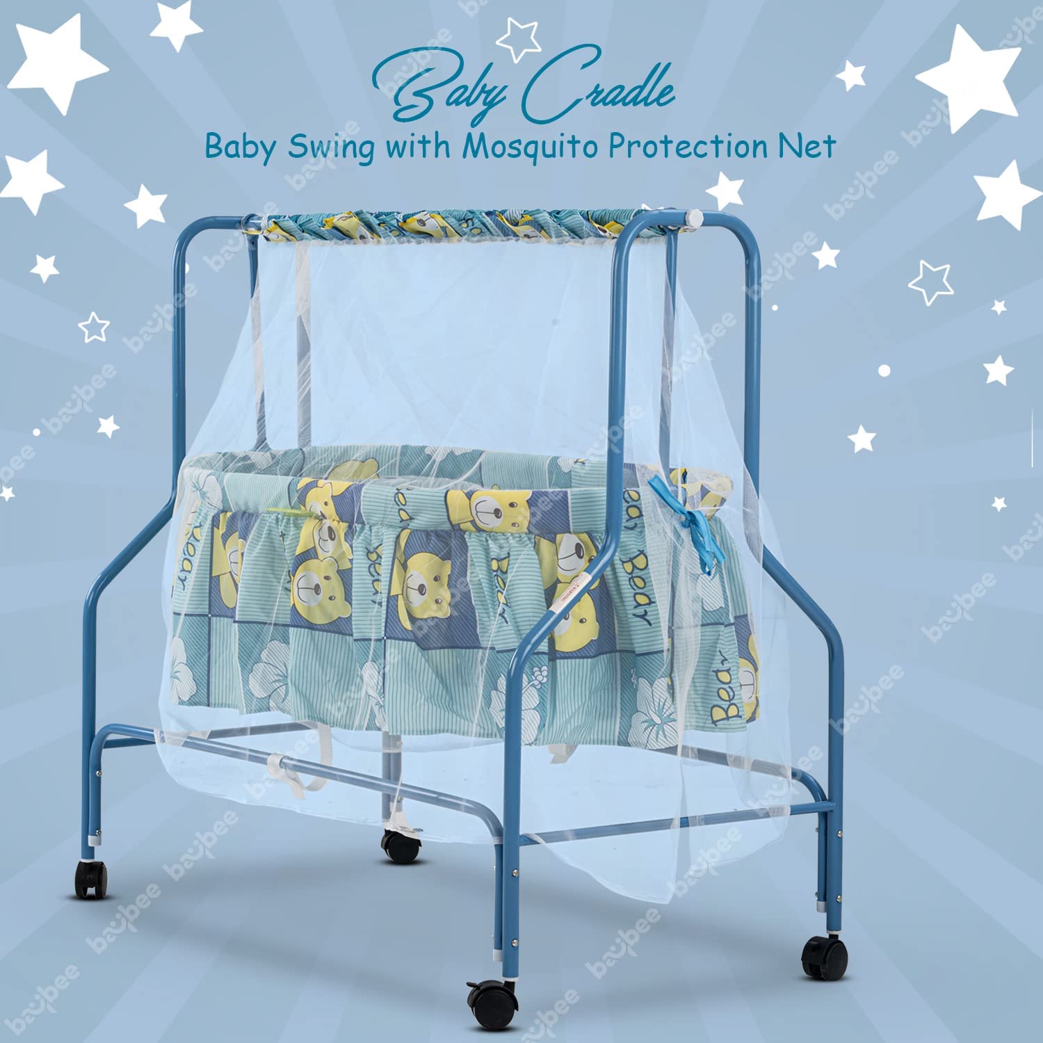 BAYBEE Enchant Baby Swing Cradle for Baby with Mosquito Net for 0 to 12 Month Boys Girls (Dark Blue)