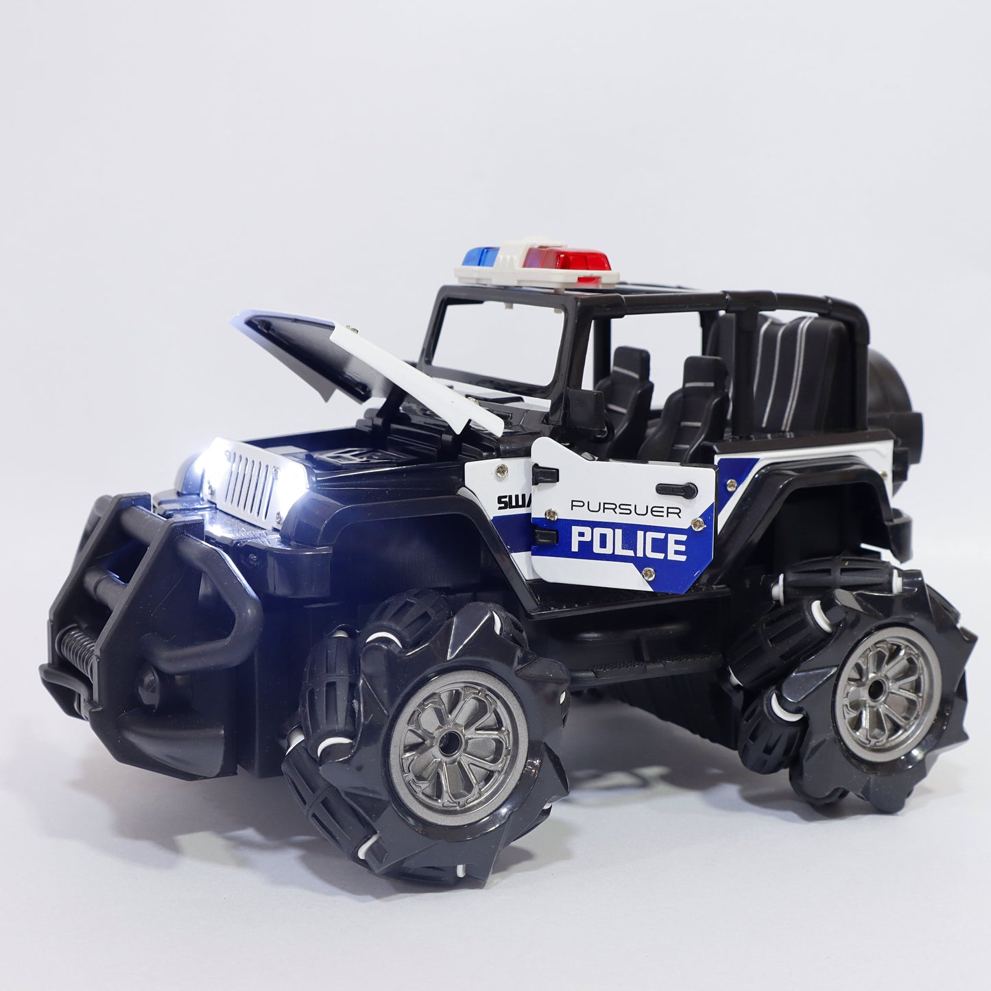 Ultra Realistic Die-Cast Metal Police Remote Control 4WD Jeep with Working Headlights White Colour