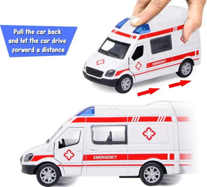 Mini Pull Back Model World Metal DieCast Ambulance 1:32 Scale White