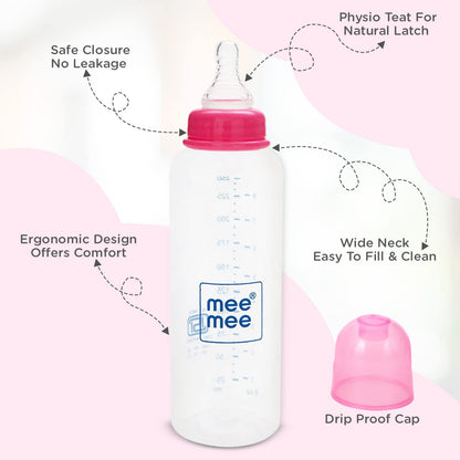 Mee Mee Eazy Flo Premium Baby Feeding Bottle (Pink, Green 250 ml- Dual Pack)
