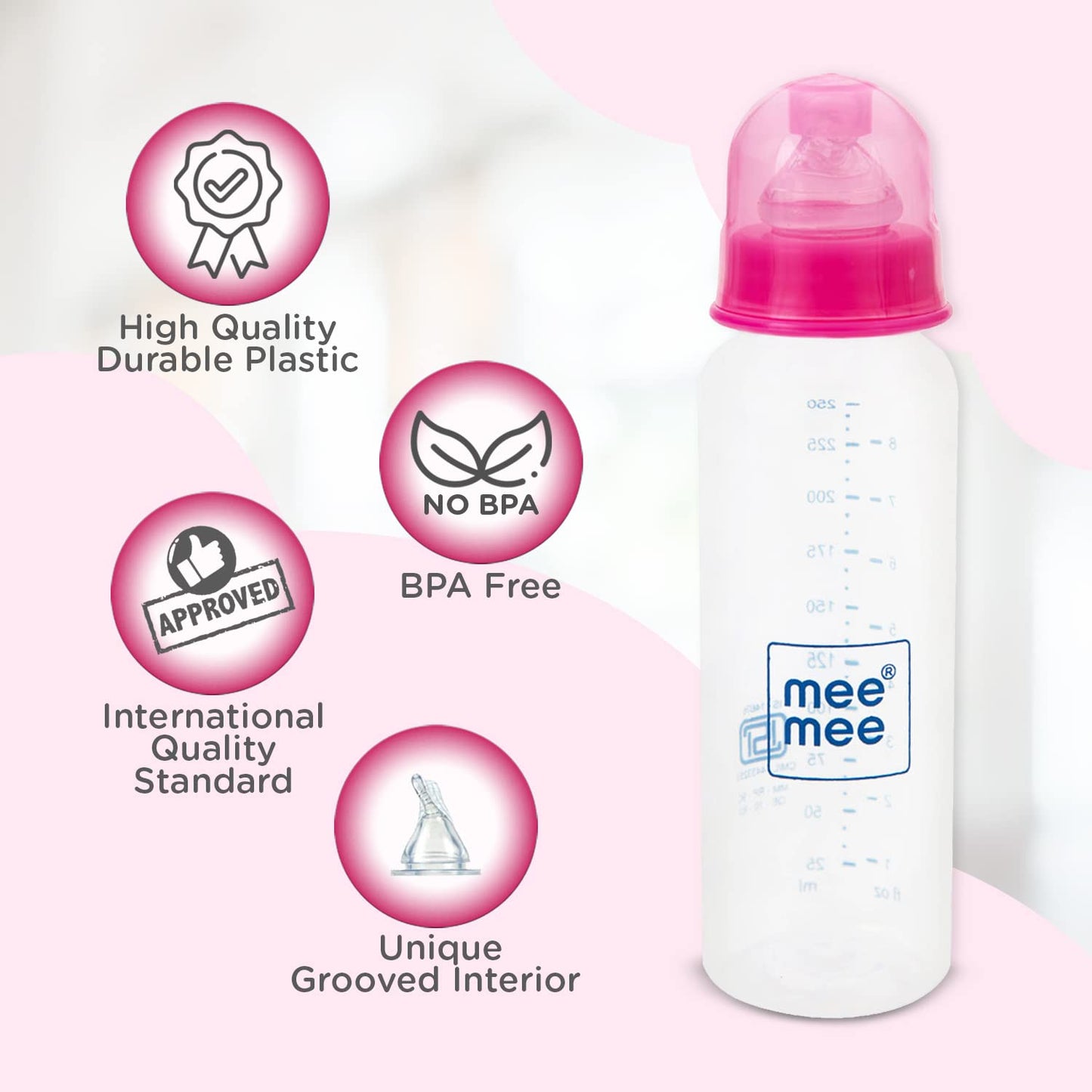 Mee Mee Eazy Flo Premium Baby Feeding Bottle (Pink, Green 250 ml- Dual Pack)