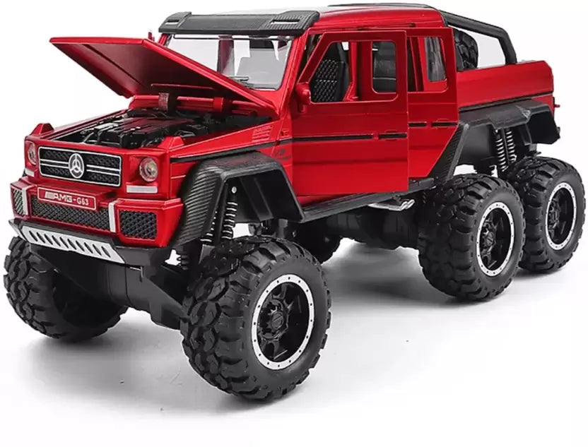 Benz G63 AMG 6x6 V12 1:22 Scale Diecast Metal Toy car With All Doors Open & functional Music, Lights Red