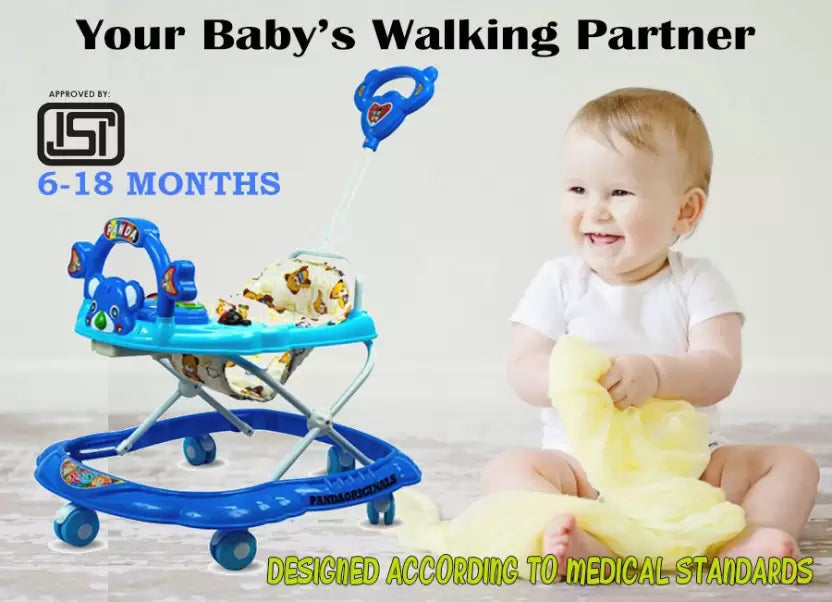 Panda 555 Baby Walker: Height-Adjustable Musical Walker For Kids-Blue