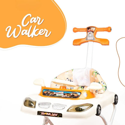 Panda Racing Car Baby Walker for Kids 6-18 months- White&Orange