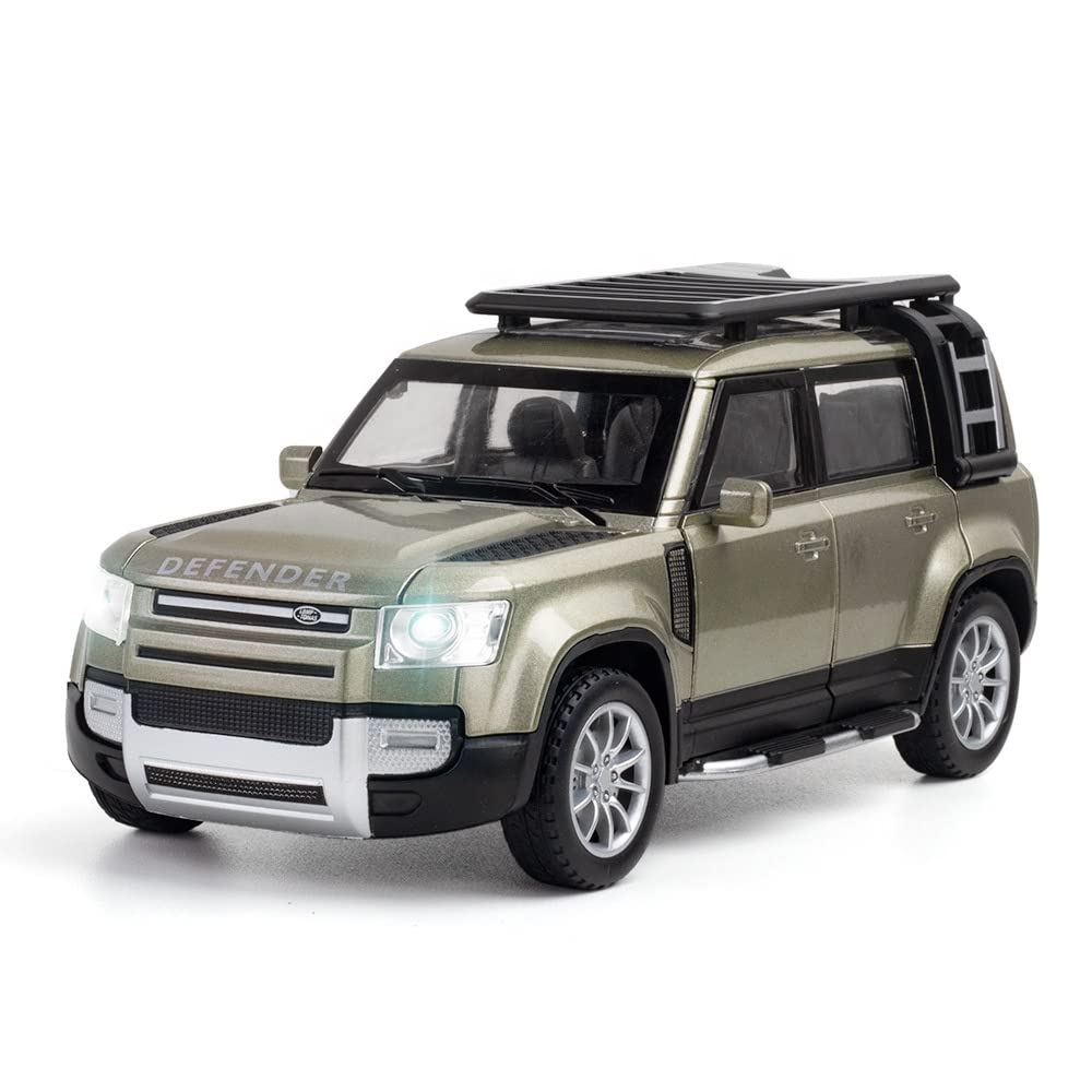 Land Rover Defender 1:24 Scale Die cast Metal Pullback Toy car with Openable Doors & Light(Gold)