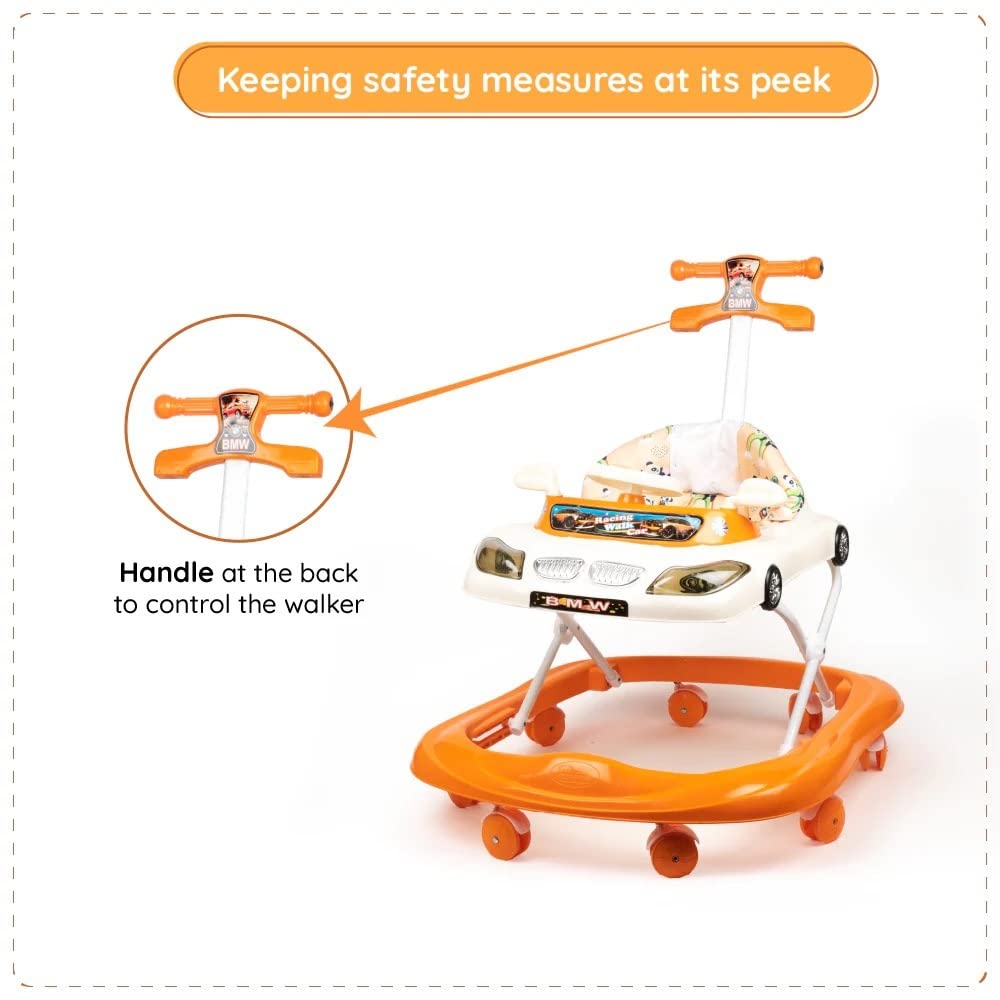 Panda Racing Car Baby Walker for Kids 6-18 months- White&Orange