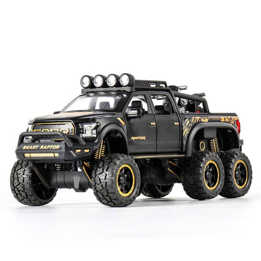 Ford Raptor F150 1:24 Scale Die cast Metal Alloy Toys With All Doors Open & functional Music, Lights Black