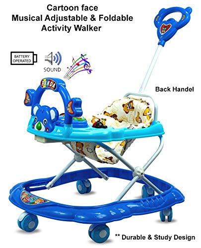 Panda 555 Baby Walker: Height-Adjustable Musical Walker For Kids-Blue