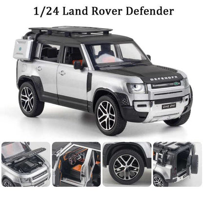 Land Rover Defender 1:24 Scale Die cast Metal Pullback Toy car with Openable Doors & Light(Silver)