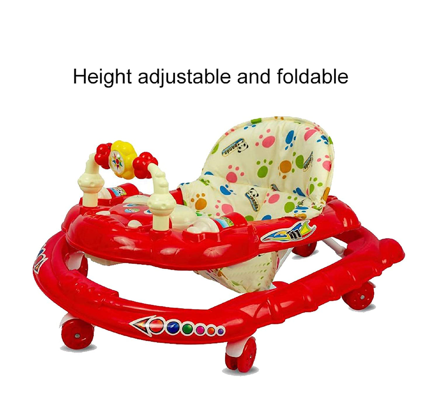Panda 111 Baby Walker: Height-Adjustable Musical Walker For Kids-Red