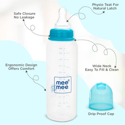 Mee Mee Eazy Flo Premium Baby Feeding Bottle (Blue, 250 ml- Single Pack)