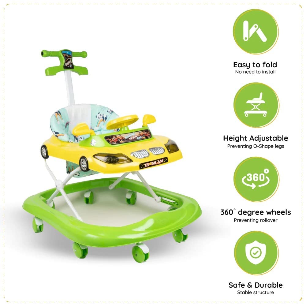 Panda Racing Car Baby Walker for Kids 6-18 months-Green