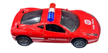 Mini Pull Back Model World Metal DieCast Fire Fighter Rescue Sports Car 1:32 Scale Red