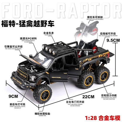 Ford Raptor F150 1:24 Scale Model Die cast Metal CarToys With All Doors Open & functional Music, Lights Black
