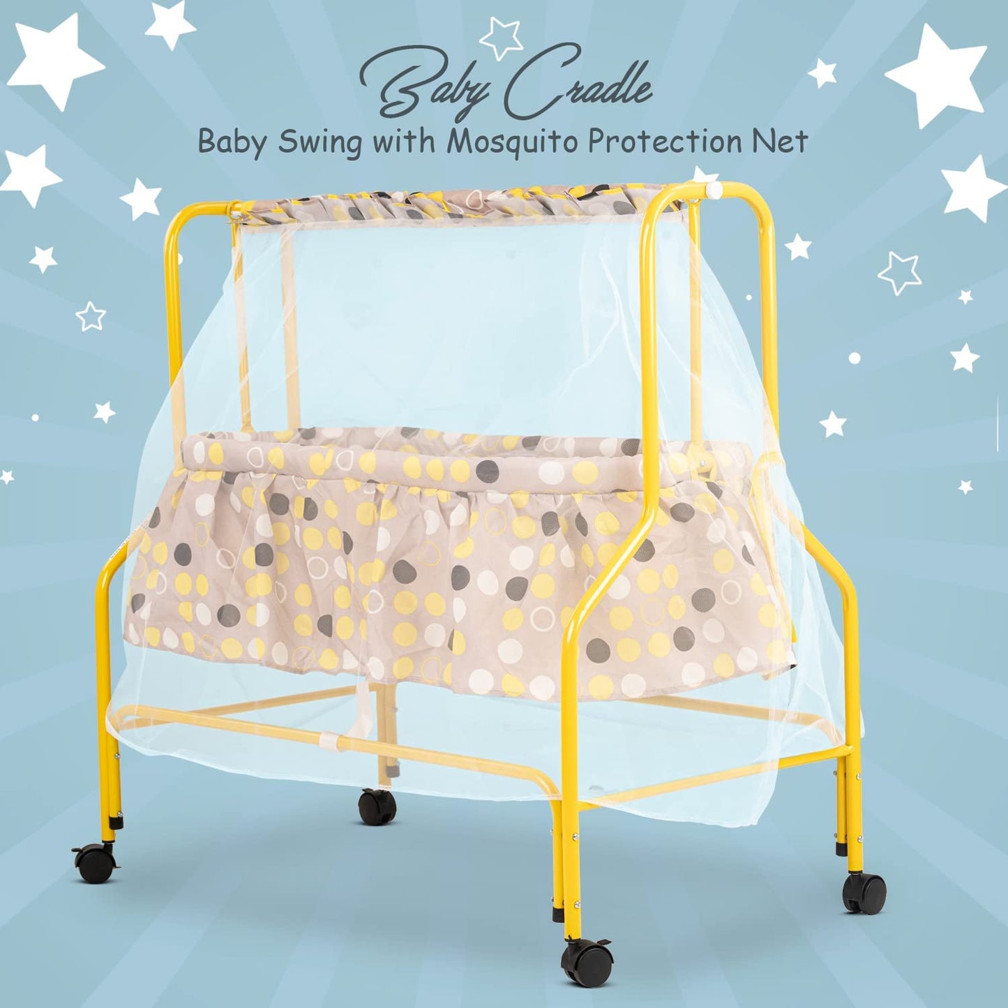 BAYBEE Enchant Baby Swing Cradle for Baby with Mosquito Net for 0 to 12 Month Boys Girls (Yellow)