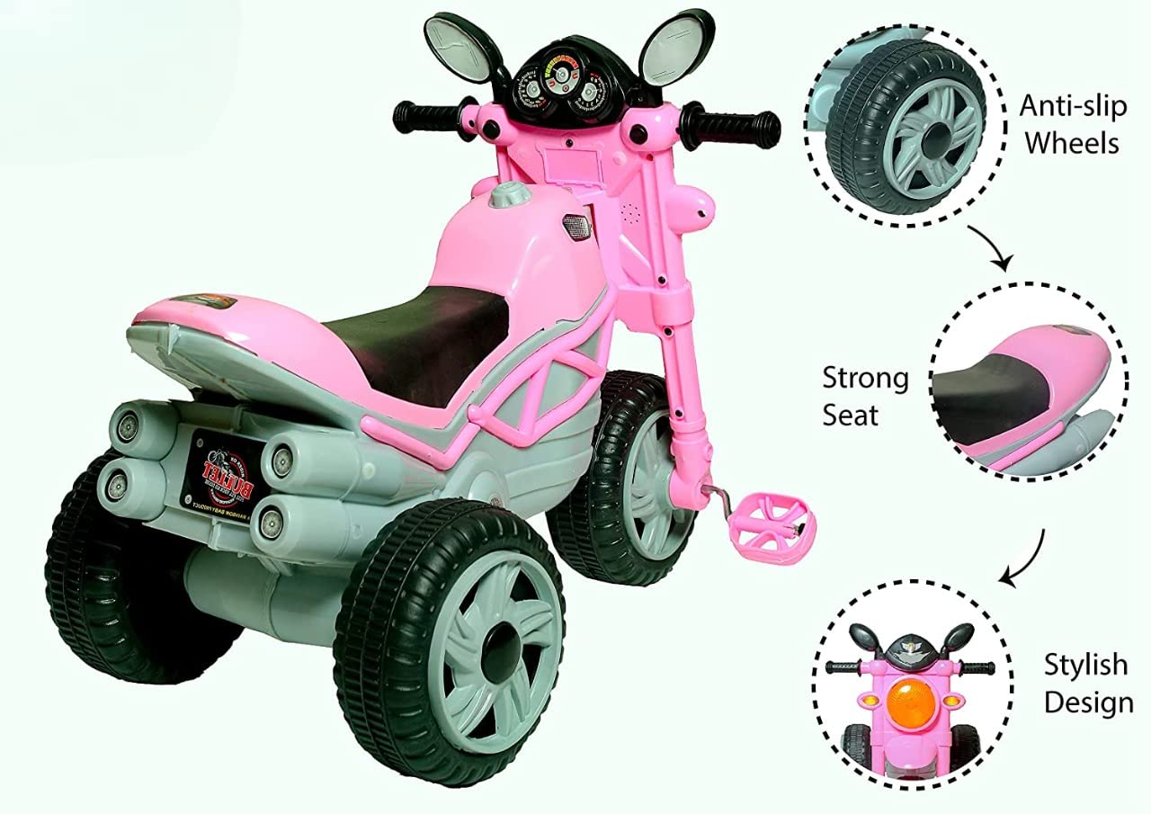 Rainbow's Bullet Tricycle With Music And Light Baby Rideon Bike(Pink)