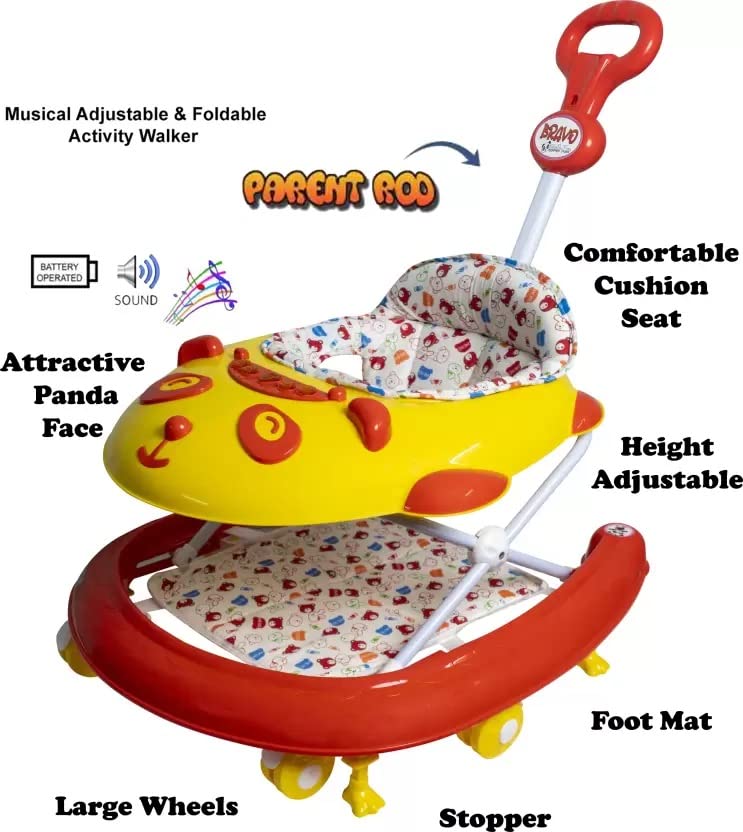 Panda Bravo Baby Walker for Kids (06-15) Months Comes With Legs Rest & Music-Red