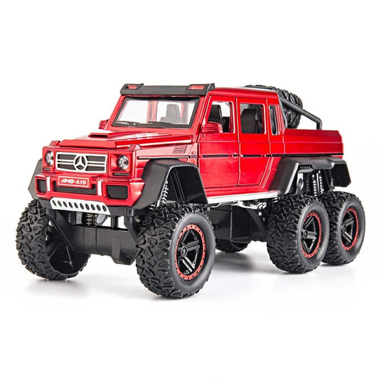 Benz G63 AMG 6x6 V12 1:22 Scale Diecast Metal Alloy Toys With All Doors Open & functional Music, Lights Red