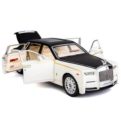 Rolls Royce Model 1:24 Scale Model Die cast Metal Pullback Toy car with Openable Doors & Light(White&Black)