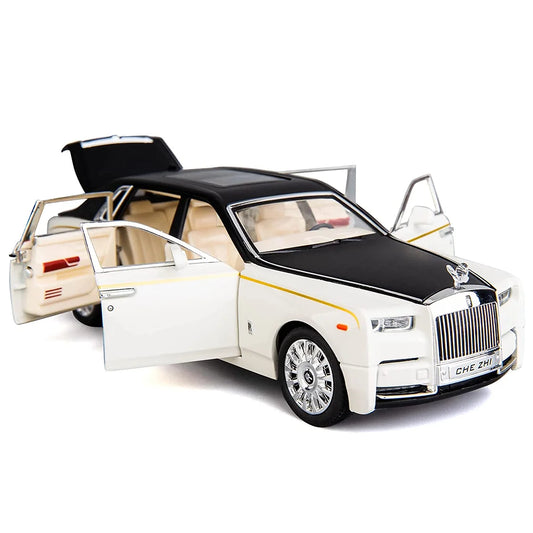 Rolls Royce Phantom Die cast Metal Pullback Toy car with Openable Doors & Light(White&Black)