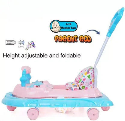 Panda 111 Baby Walker: Height-Adjustable Musical Walker For Kids-Pink&Blue