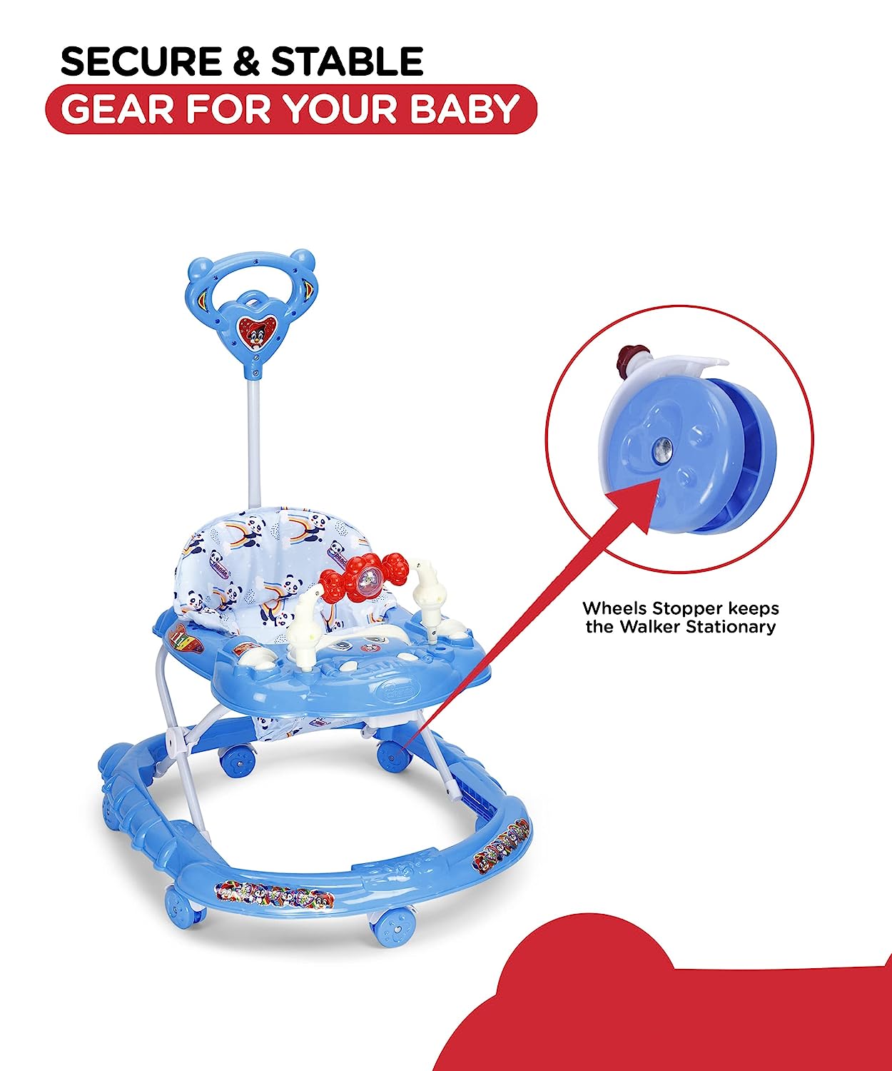 Panda 111 Baby Walker: Height-Adjustable Musical Walker For Kids-Blue