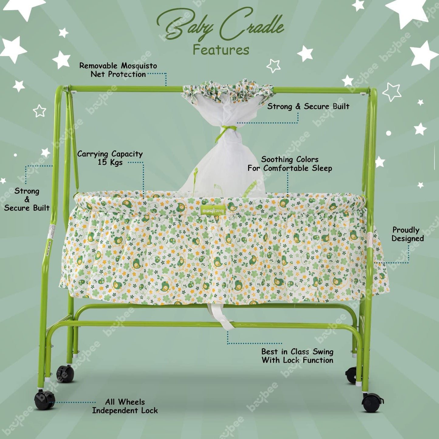 BAYBEE Enchant Baby Swing Cradle for Baby with Mosquito Net for 0 to 12 Month Boys Girls (Green)