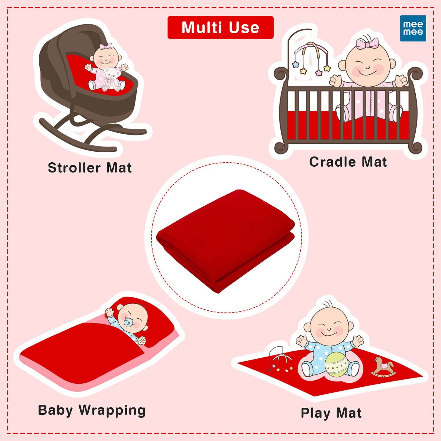 Mee Mee Reusable Water Proof/Extra Absorbent Dry Sheets(Red, Medium)