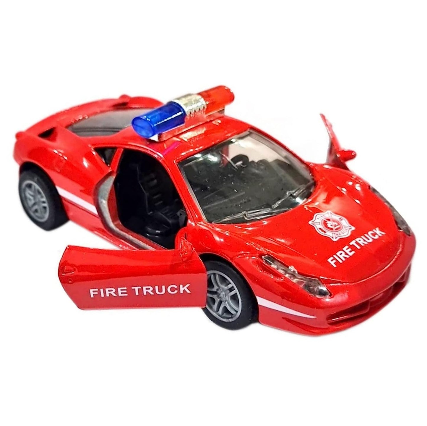Mini Pull Back Model World Metal DieCast Fire Fighter Rescue Sports Car 1:32 Scale Red
