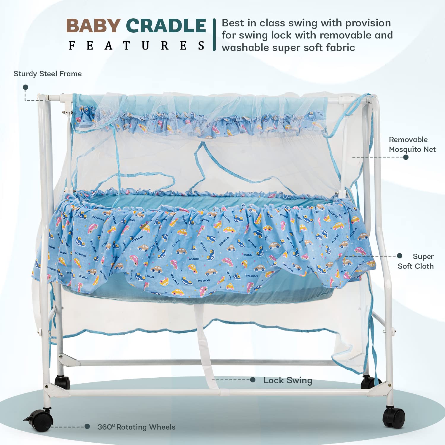 Baybee Baby Swing Cradle for Newborn Babies 0 to 12 Months (Blue)