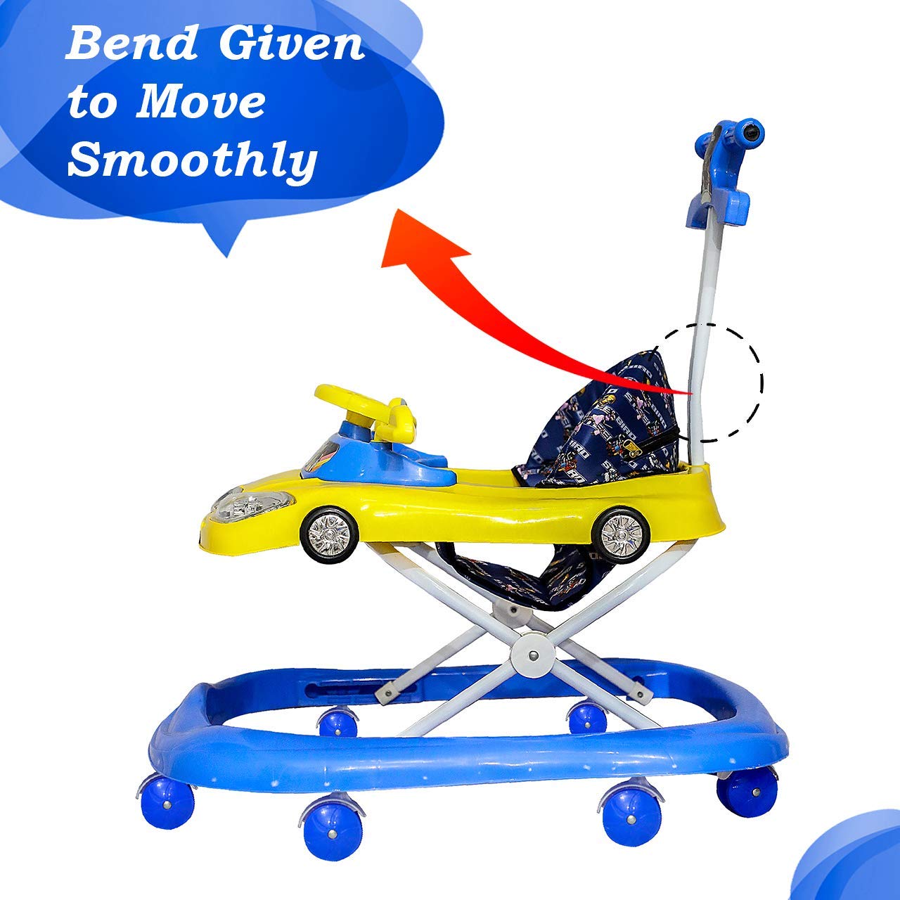Panda Racing Car Baby Walker for Kids 6-18 months-Yellow&Blue