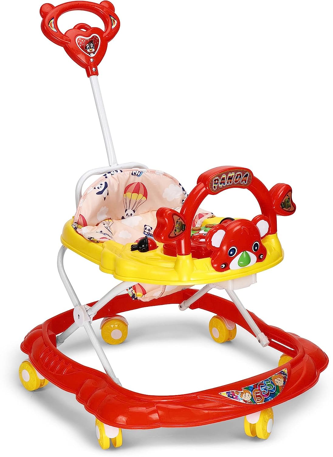 Panda 555 Baby Walker: Height-Adjustable Musical Walker For Kids-Red