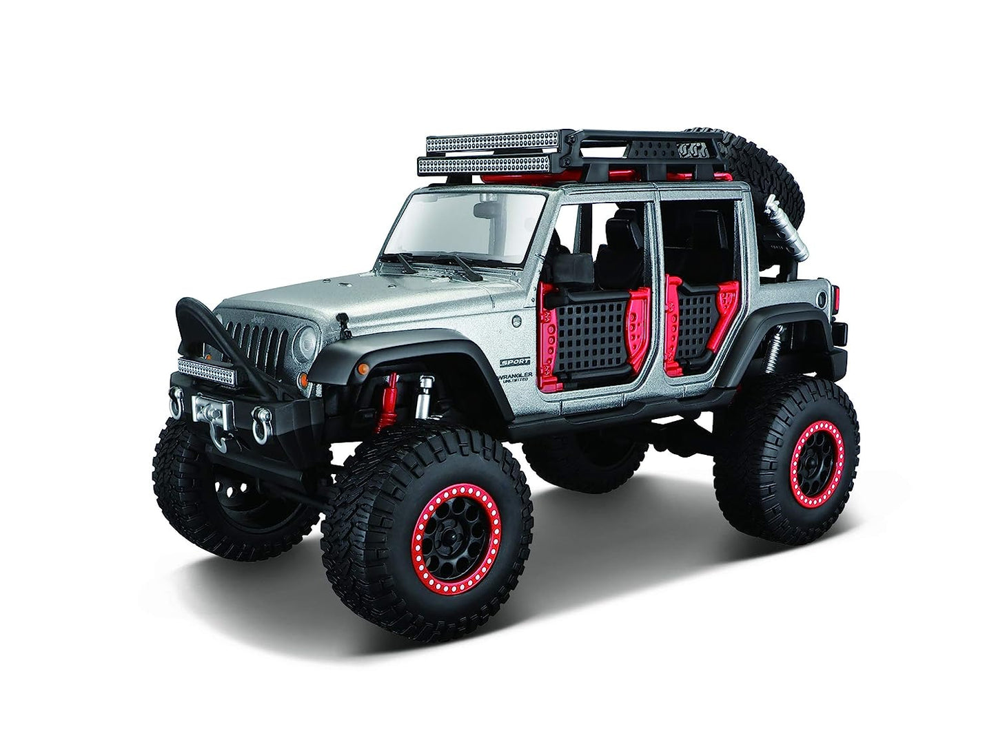 Jeep Wrangler Moist 1:24 Scale Die cast Metal Pullback Toy car with Openable Doors & Light(Silver)
