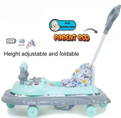Panda 111 Baby Walker: Height-Adjustable Musical Walker For Kids-Sea Blue