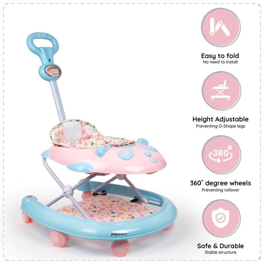 Panda Bravo Baby Walker for Kids (06-15) Months Comes With Legs Rest & Music-Ice Blue