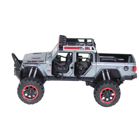 Jeep Wrangler Rubicon 1:26 Scale Diecast Metal Pullback Toy car with Openable Doors & Light(Grey)