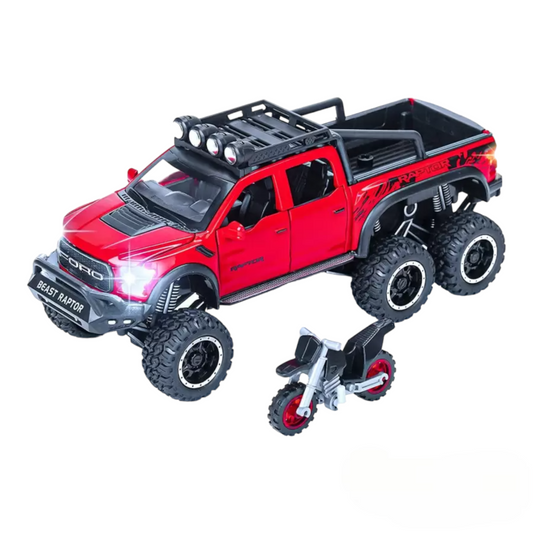 Ford Raptor F150 1:24 Scale Die cast Metal Alloy Toys With All Doors Open & functional Music, Lights Red