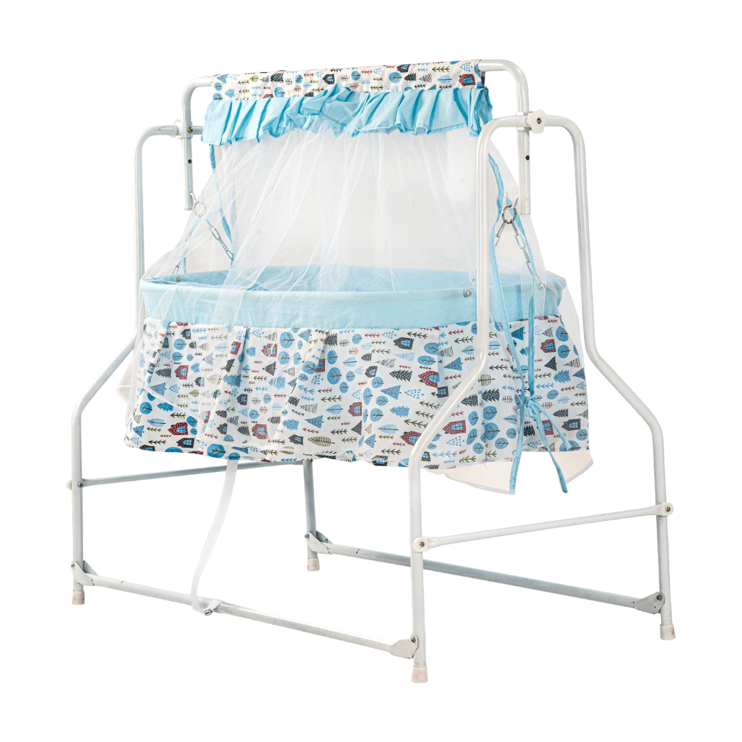 BAYBEE Bennett Baby Swing Cradle for Baby with Mosquito Net for 0 to 12 Month Boys Girls (White&Blue)