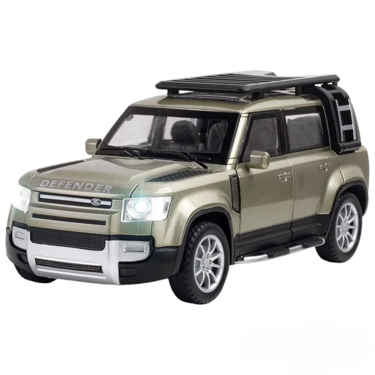 Land Rover Defender 1:24 Scale Die cast Metal Pullback Toy car with Openable Doors & Light(Gold)