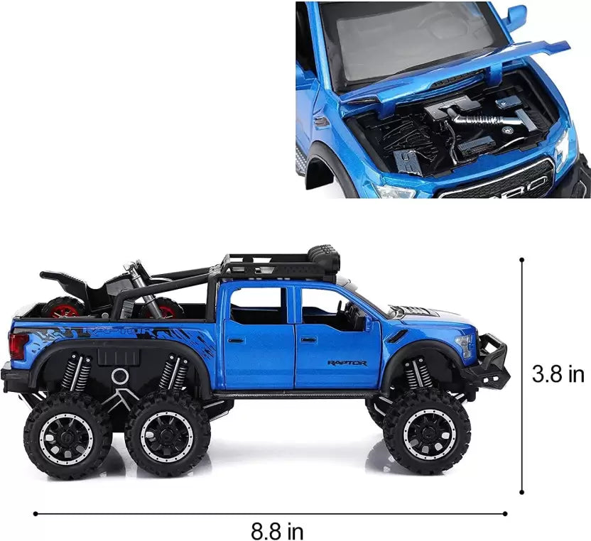 Ford Raptor F150 1:24 Scale Die cast Metal Alloy Toys With All Doors Open & functional Music, Lights Blue