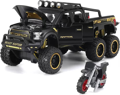 Ford Raptor F150 1:24 Scale Die cast Metal Alloy Toys With All Doors Open & functional Music, Lights Blue