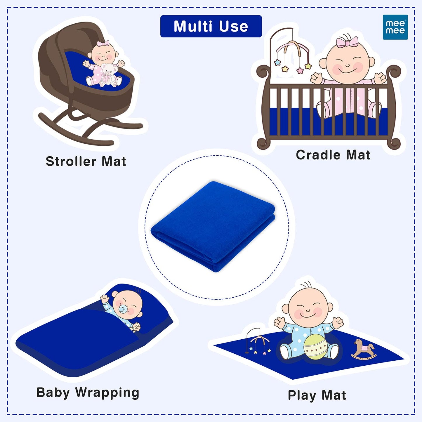 Mee Mee Reusable Water Proof/Extra Absorbent Dry Sheets(Royal Blue, small)