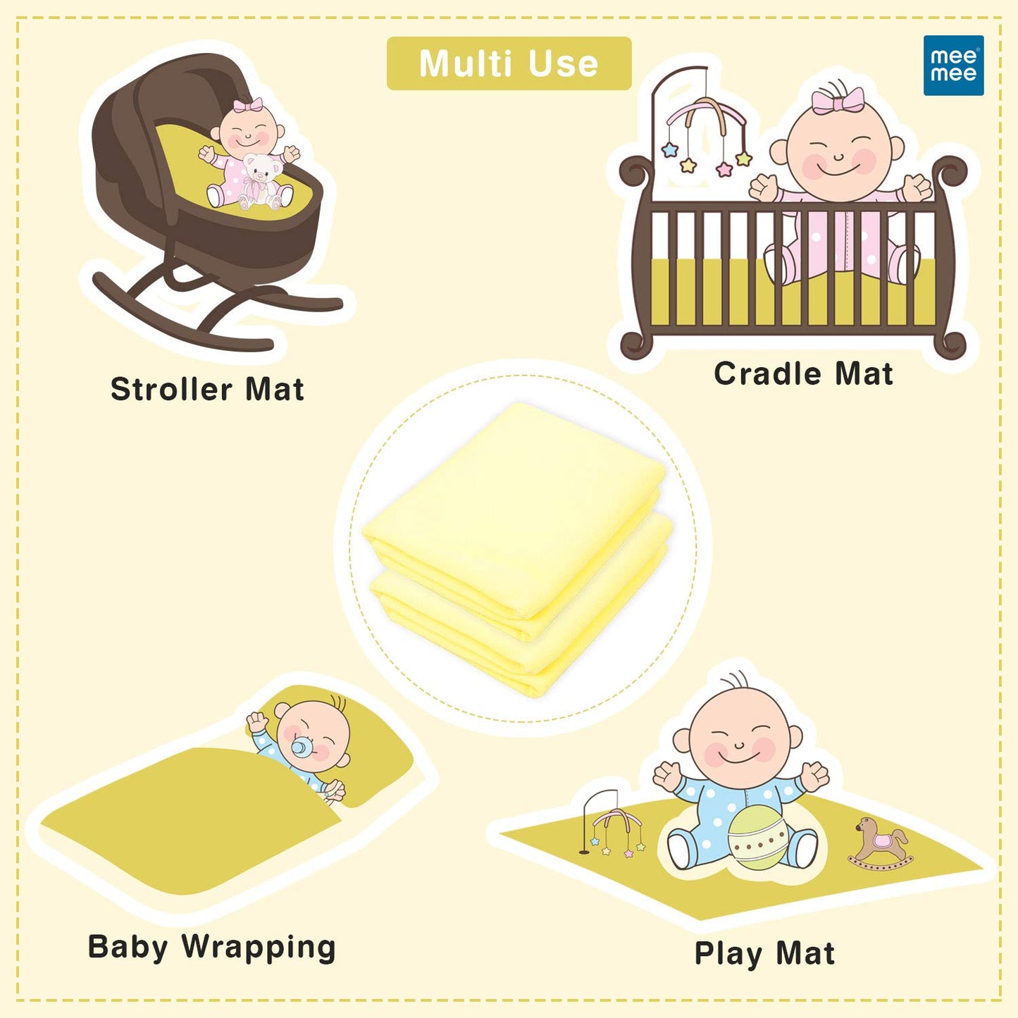 Mee Mee Reusable Water Proof/Extra Absorbent Dry Sheets(Yellow, Medium)